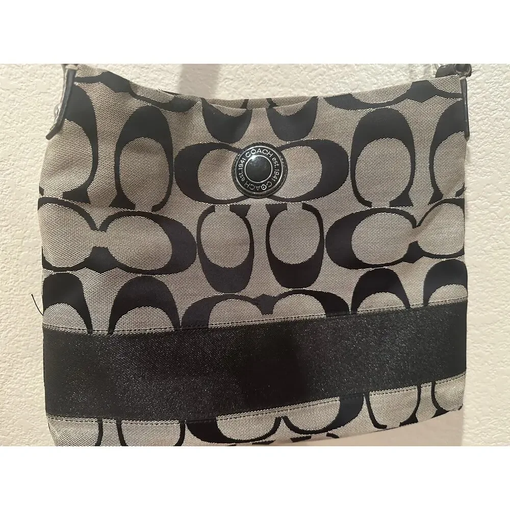 Coach Signature Stripe File Crossbody Zip Shoulder Bag F19220 Black Vintage Y2K